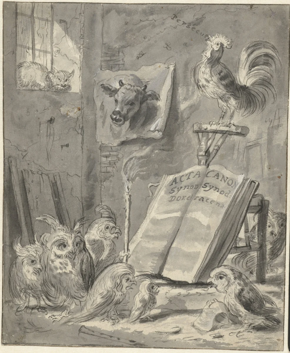 Recto: Caricature of the Synod of Dordrecht / Verso: Letter from Cornelis Saftleven to Petrus Scriverius by Cornelis Saftleven, drawing, 1640-1649