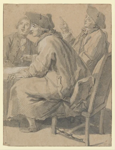 Three Men at a Table by Etienne Jeaurat, drawing, 1763