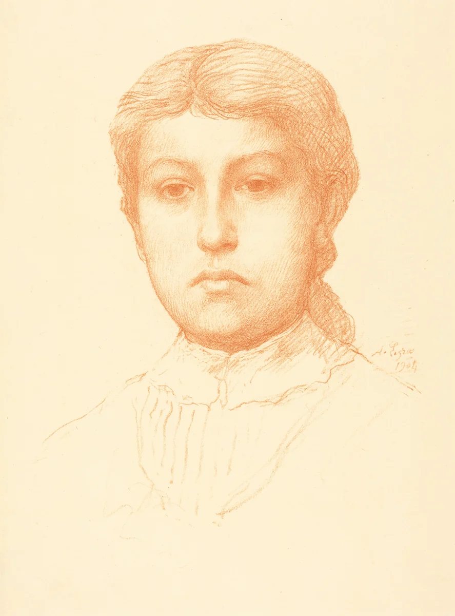 Head of a Young Girl (Tete de jeune fille) by Alphonse Legros, print, 1837-1911