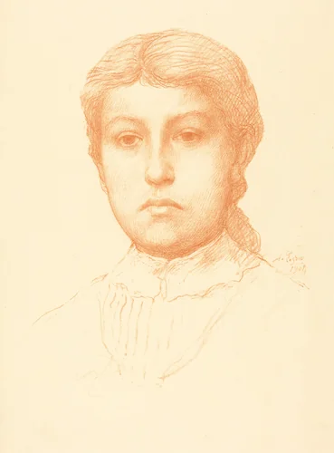 Head of a Young Girl (Tete de jeune fille) by Alphonse Legros, print, 1837-1911