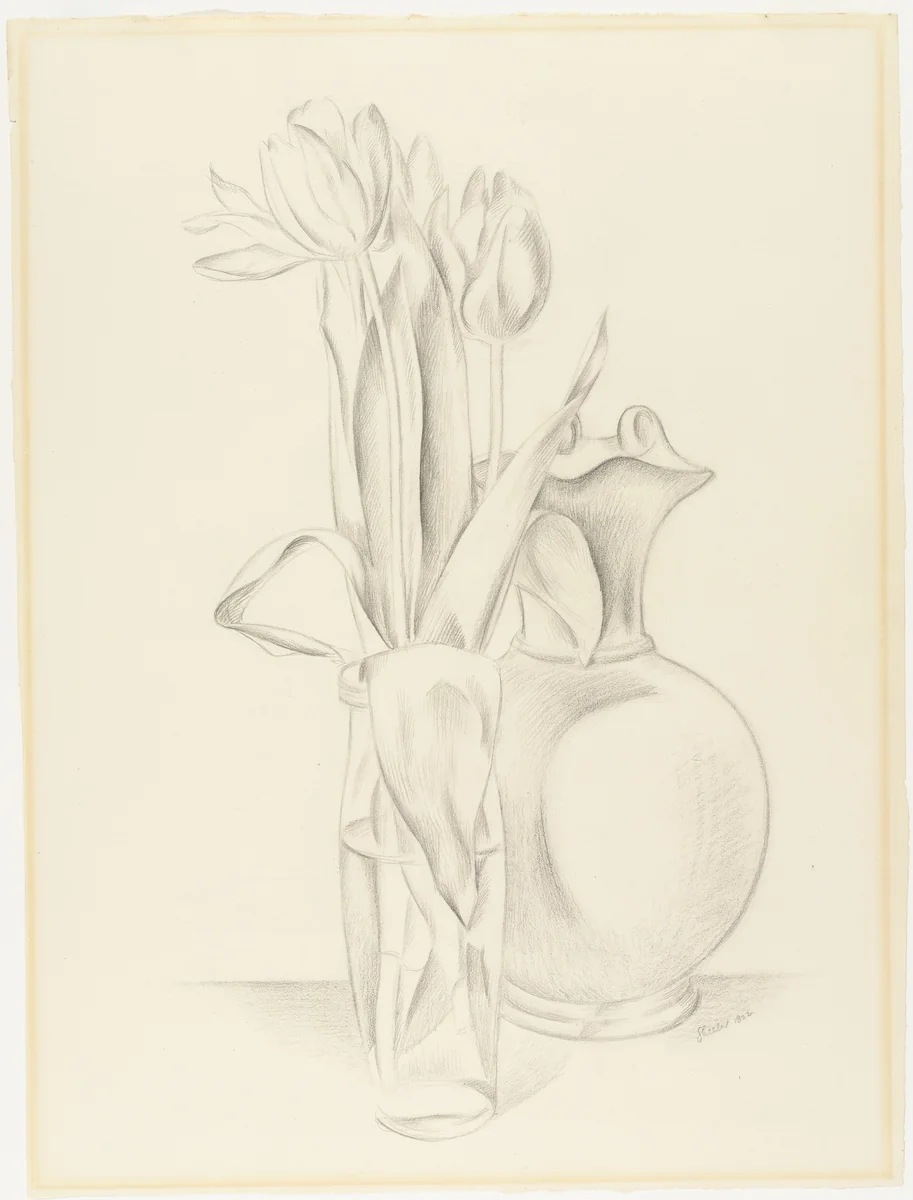 Tulips and Etruscan Vase by Charles Sheeler, drawing, 1922