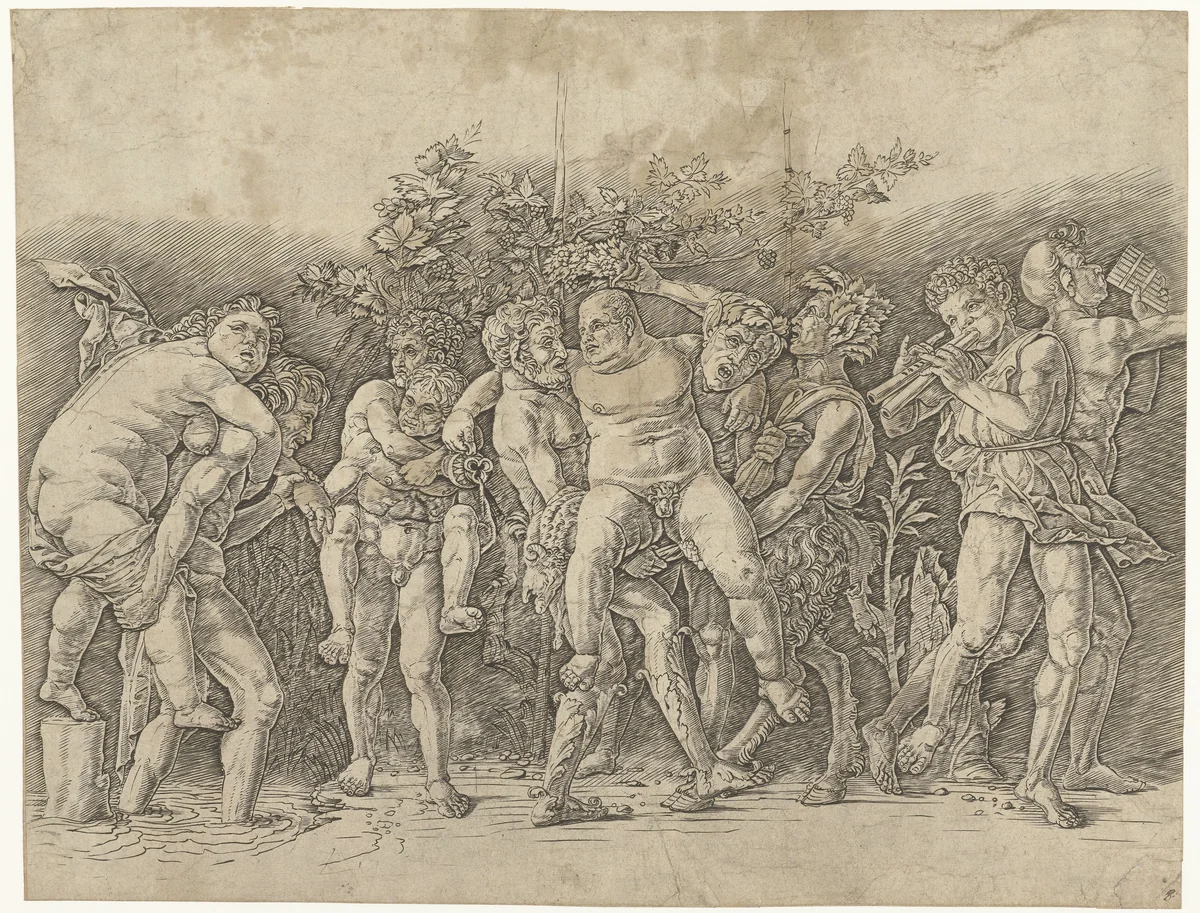 Bacchanaal met Silenus by Andrea Mantegna, print, 1473-1477
