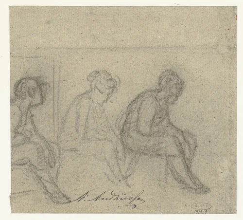 Drie studies van een zittende vrouw by Anthony Andriessen, drawing, 1756-1813