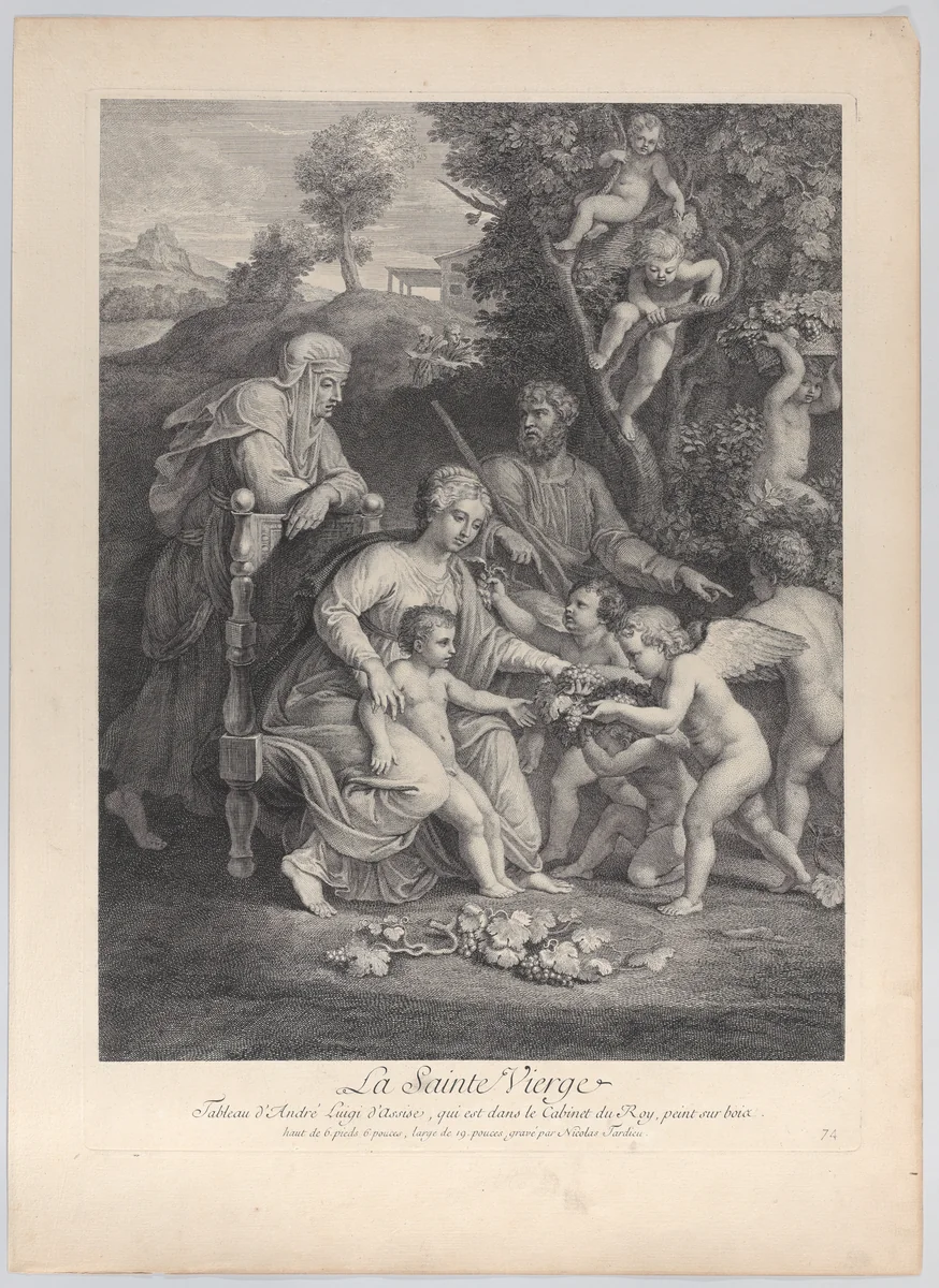The Holy Family with Saint Elizabeth and angels by Nicolas Henry Tardieu, print, 1724-1734
