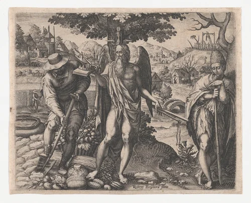 Time Rewarding Work and Punishing Laziness by Robert Boissard, print, 1500-1599