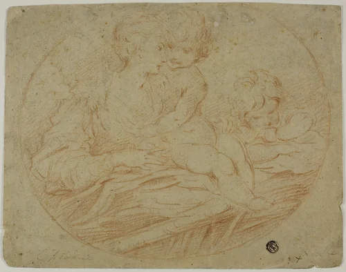 Woman and Two Children by Francesco Mazzola, drawing, 1523-1540