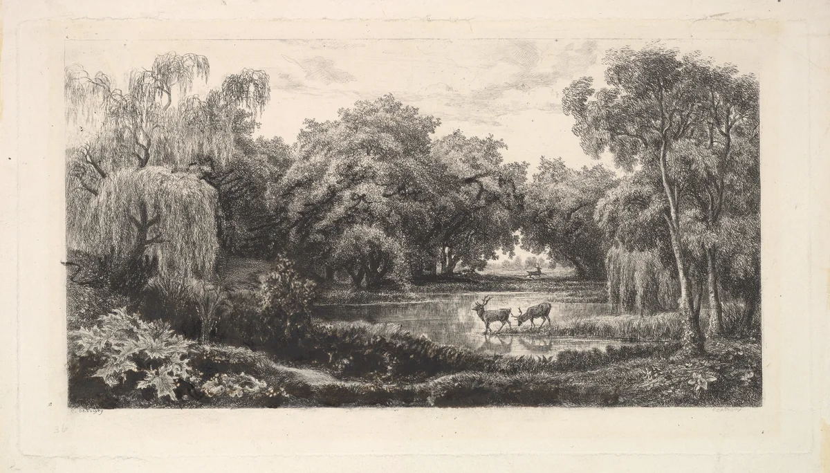 The Deer Pond by Charles-François Daubigny, print, 1837-1878