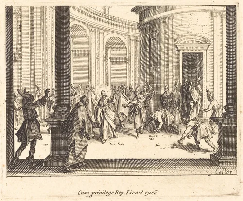 Stoning of Jesus by Jacques Callot, print, 1635