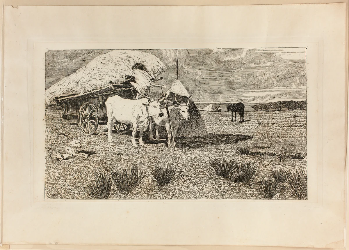 Oxen and Wagon (Maremma) by Giovanni Fattori, print, 1886-1887