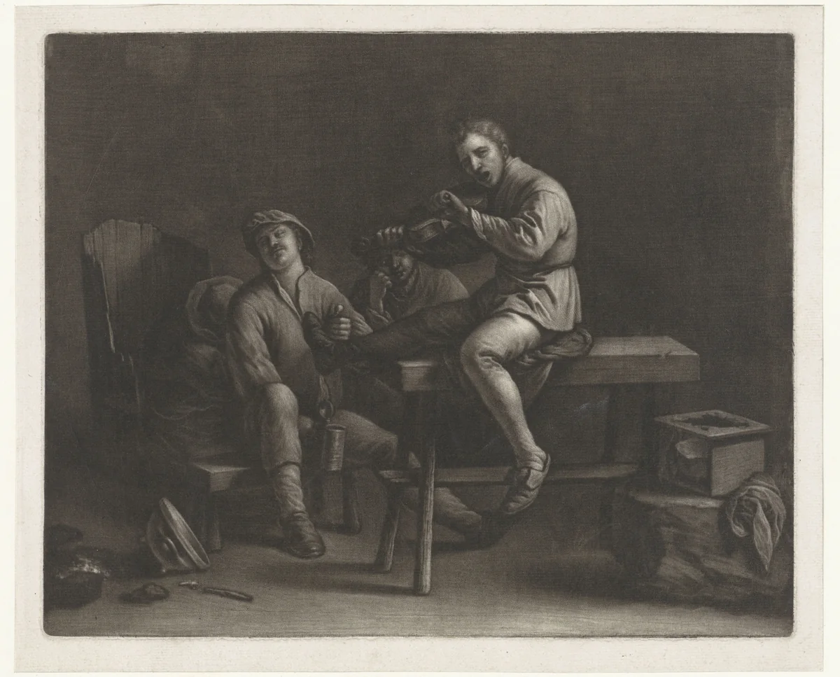 Vioolspeler in een herberg by Wallerant Vaillant, print, 1658-1677