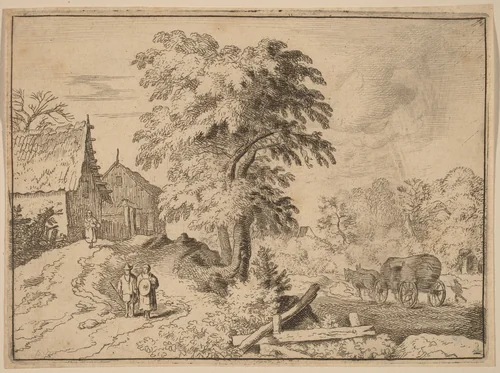 Cart with Two Draft Horses by Allart van Everdingen, print, 1645-1656