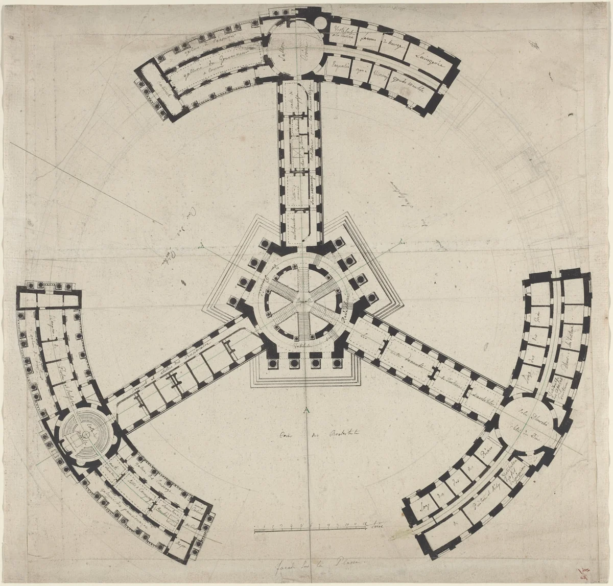Ground Plan for an Academy of the Fine Arts by French 18th Century, drawing, 1750-1790