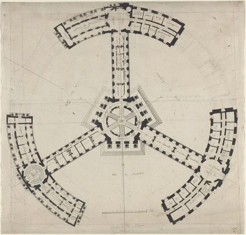 Ground Plan for an Academy of the Fine Arts by French 18th Century, drawing, 1750-1790