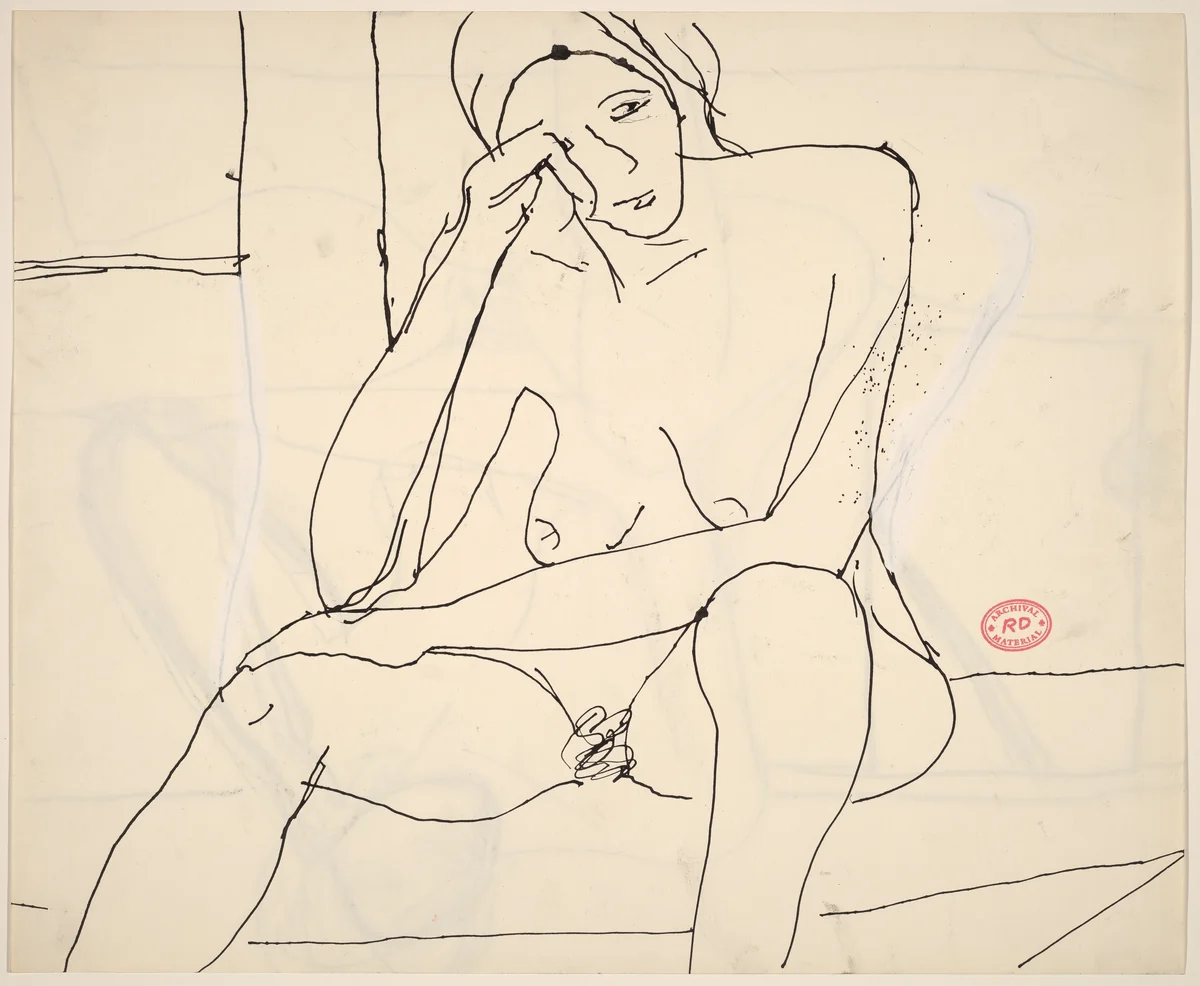 Untitled [seated nude resting her head upon her right hand] [recto] by Richard Diebenkorn, drawing, 1955-1967