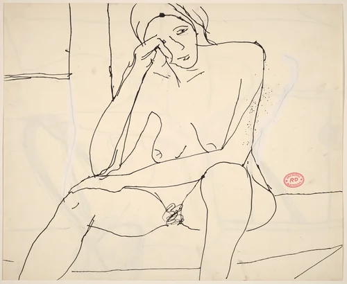 Untitled [seated nude resting her head upon her right hand] [recto] by Richard Diebenkorn, drawing, 1955-1967