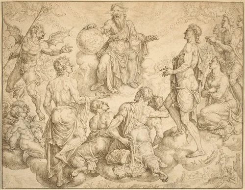 Satan Challenges God to Remove his Protection from Job by Maerten van Heemskerck, drawing, 1562