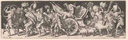Triomftocht met gevangen genomen koning by Unknown, print, 1528-1583