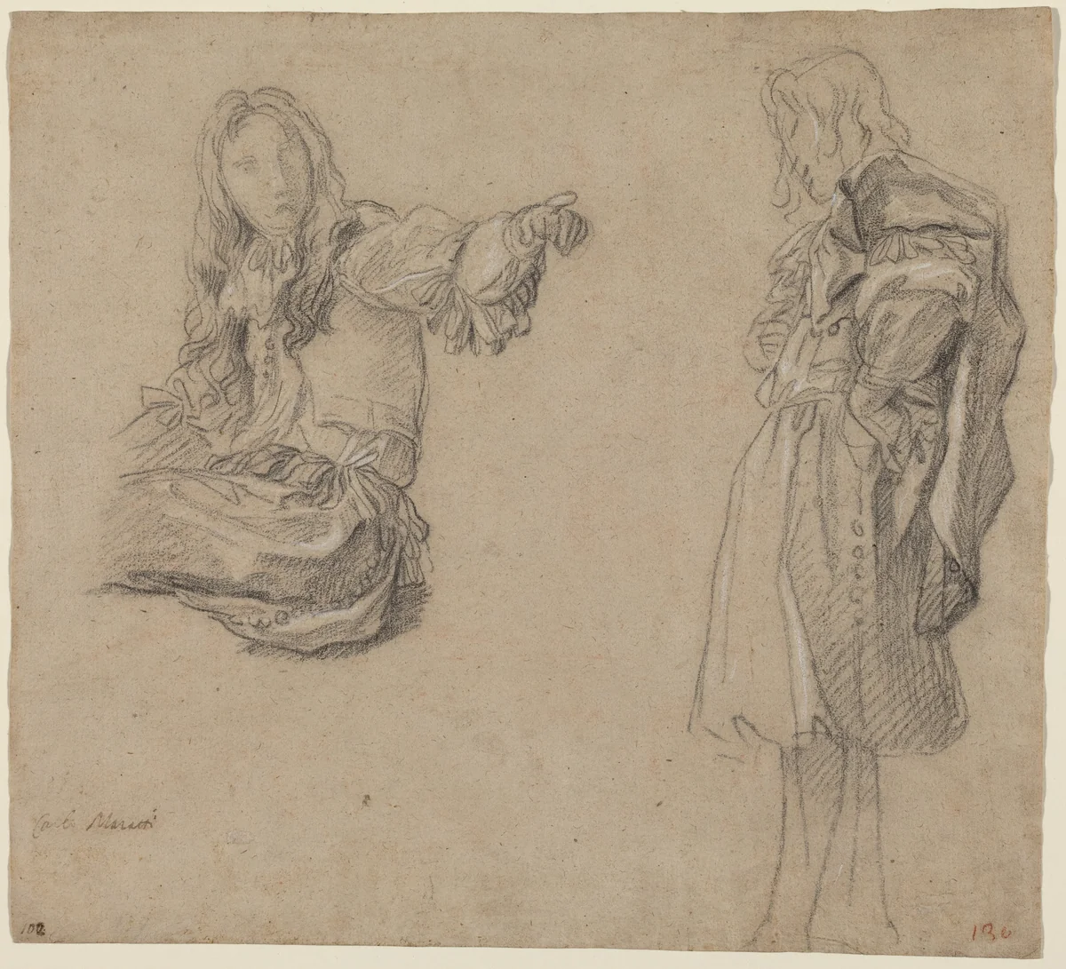 Two Men in Elaborate Costumes by Carlo Maratta, drawing, 1680