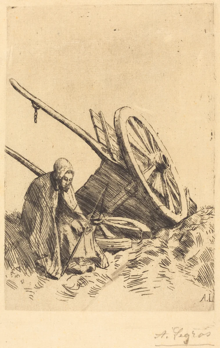 Broken Cart (La charette brisee) by Alphonse Legros, print, 1837-1911
