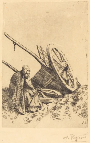 Broken Cart (La charette brisee) by Alphonse Legros, print, 1837-1911