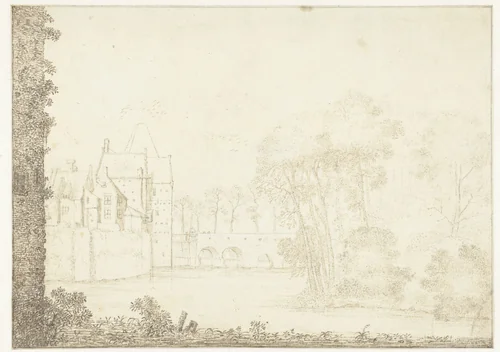 Gezicht op een kasteel by Jan van Brosterhuyzen, drawing, 1606-1650
