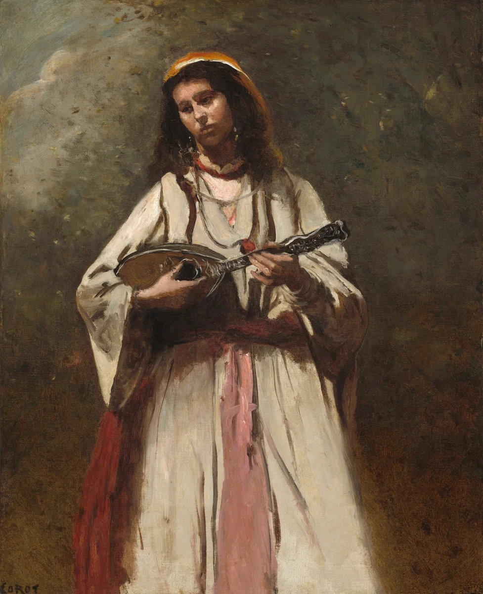 Gypsy Woman with Mandolin by Jean-Baptiste-Camille Corot, painting, 1870