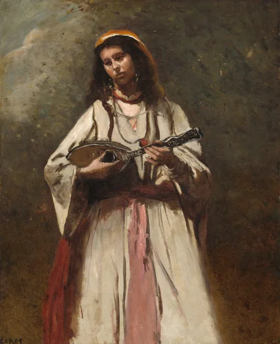 Gypsy Woman with Mandolin by Jean-Baptiste-Camille Corot, painting, 1870