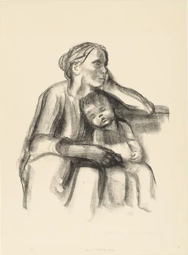 Worker Woman with Sleeping Child (Arbeiterfrau mit schlafendem Jungen) by Käthe Kollwitz, print, 1927