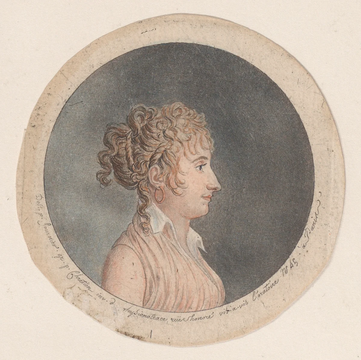 Portrait of a woman to right by Gilles Louis Chrétien, print, 1786-1799
