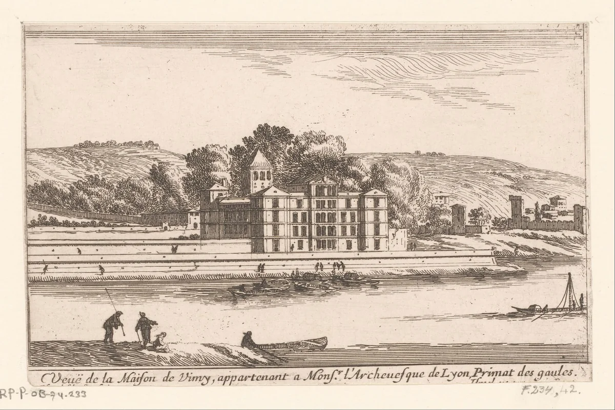 Gezicht op het kasteel van Neuville-sur-Saône by Israël Silvestre, print, 1631-1691