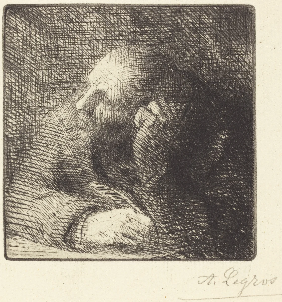 Meditation (La meditation) by Alphonse Legros, print, 1837-1911