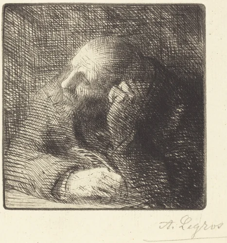 Meditation (La meditation) by Alphonse Legros, print, 1837-1911