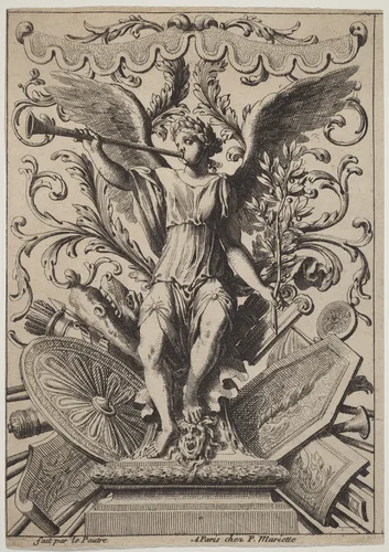 Fame on a Trophy of Arms by Jean Lepautre; Pierre Mariette II, print, 1618-1682