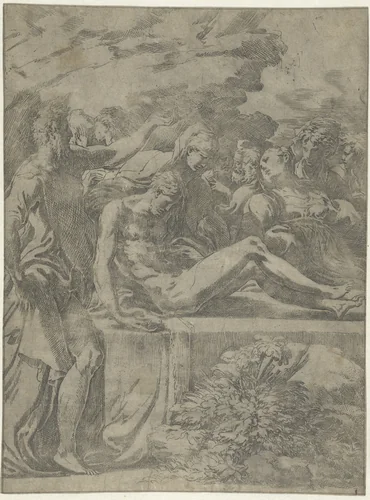 De graflegging van Christus by Parmigianino, print, 1525-1540