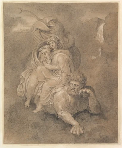 Dante and Virgil on the back of Geryon by Bertel Thorvaldsen, drawing, 1790-1844