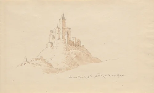 Das alte Schloss Gutenfeis bei Caub am Rhein by Karl Julius von Leypold, drawing, 1806-1874