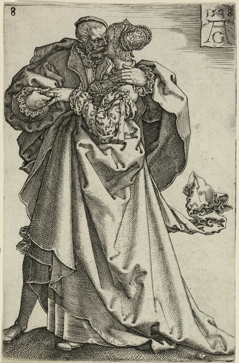 Dancing Couple, plate eight from The Large Wedding-Dancers by Heinrich Aldegrever, print, 1538