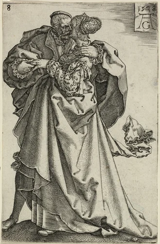 Dancing Couple, plate eight from The Large Wedding-Dancers by Heinrich Aldegrever, print, 1538