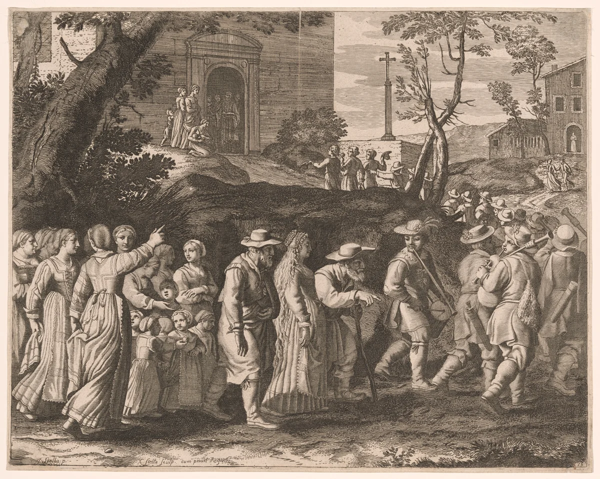 The Wedding Procession, Plate 15 from Pastorales by Claudine Bouzonnet-Stella, print, 1667
