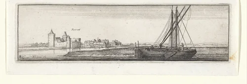 Rivierlandschap met gezicht op Ruhrort by Wenceslaus Hollar, print, 1643