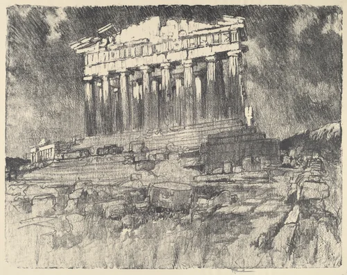 The Facade of the Parthenon, Sunset by Joseph Pennell, print, 1913