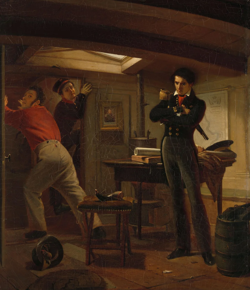 Jan van Speijk Debating whether to Set Fire to the Gunpowder by Jacobus Schoemaker Doyer, painting, 1834