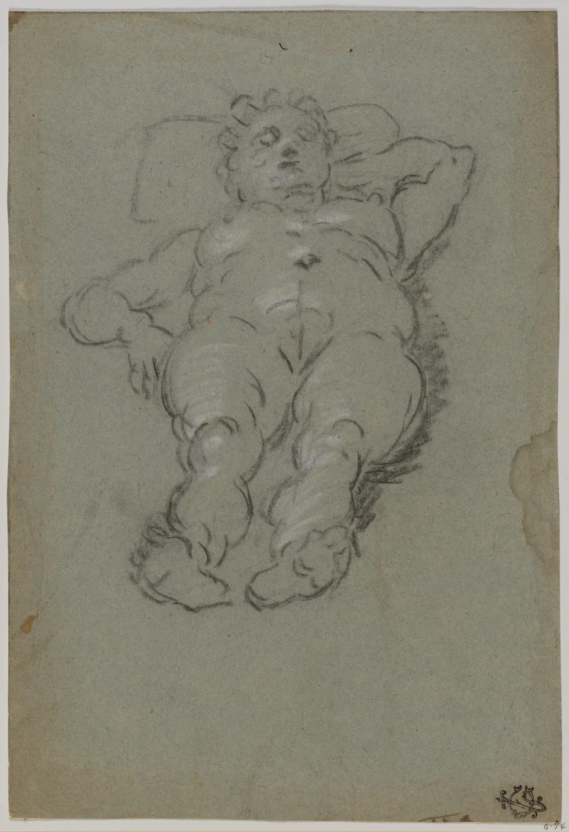 Reclining Female Nude by Domenico Tintoretto, drawing, 1600-1635