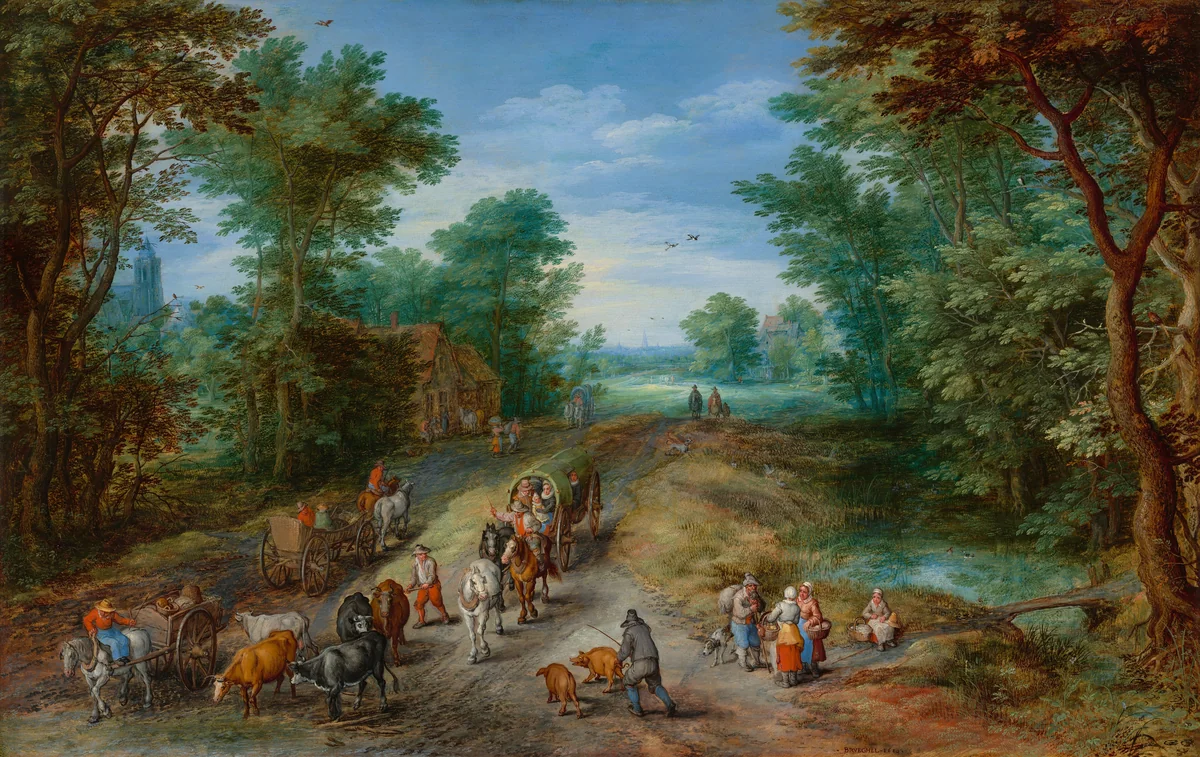 Wooded Landscape with Travelers by Jan Brueghel, painting, 1610