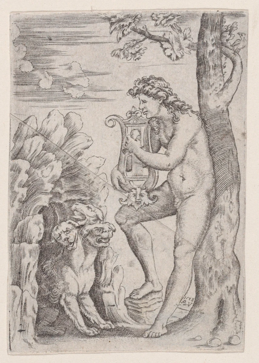 Orpheus by Agostino Veneziano, print, 1523-1533