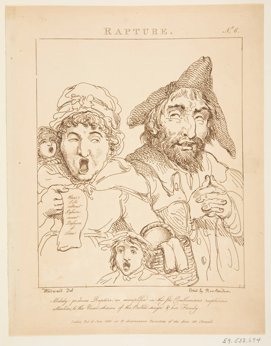 Rapture (Le Brun Travested, or Caricatures of the Passions) by Thomas Rowlandson, print, 1800