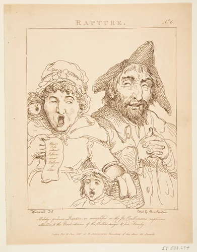 Rapture (Le Brun Travested, or Caricatures of the Passions) by Thomas Rowlandson, print, 1800