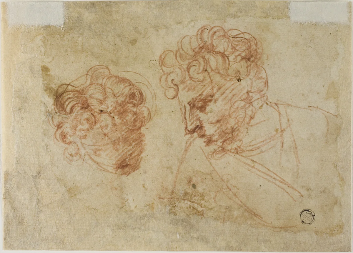 Two Sketches of Heads (recto); Two Sketches of Draped Woman (verso) by Unknown Florentine or Lombard, drawing, 1595-1605