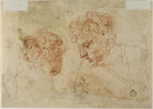 Two Sketches of Heads (recto); Two Sketches of Draped Woman (verso) by Unknown Florentine or Lombard, drawing, 1595-1605
