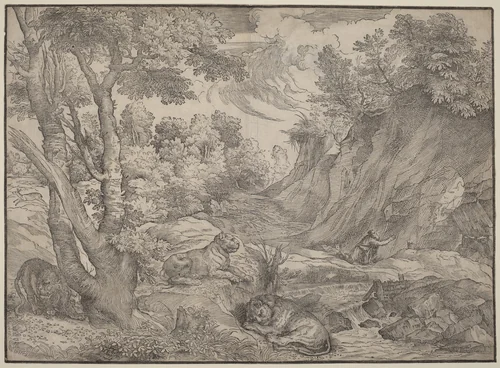 Saint Jerome in the Wilderness by Nicolò Boldrini, print, 1530